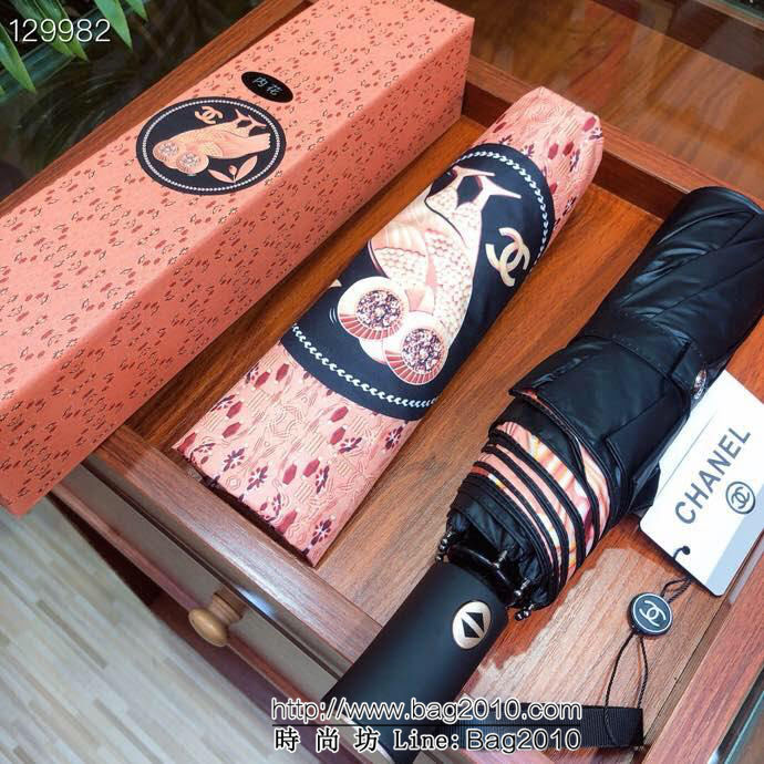 CHANEL香奈兒 維納斯的愛鳥 全自動折疊晴雨傘 貓頭鷹圖案 防雨防紫外線隔熱傘  sll1000